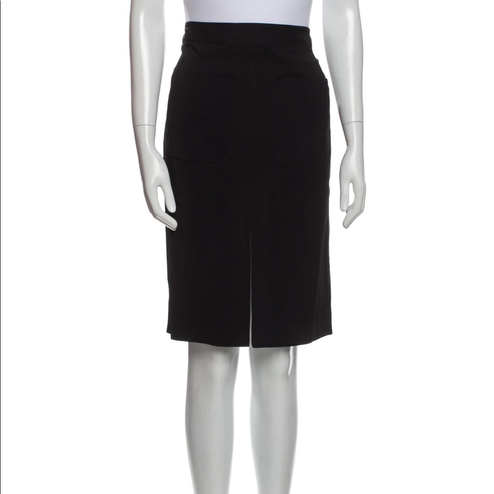 L'Agence high rise knee length pencil Skirt patched pockets front slit‎ black